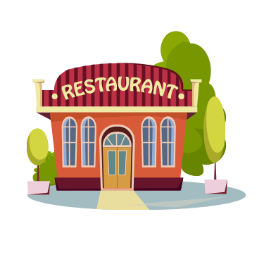 Restaurants, cafés, hotels, and food courts