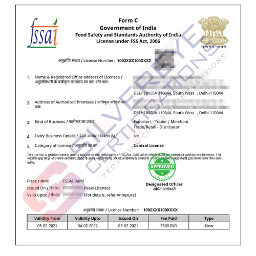 FSSAI Central License